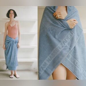 Maryam Nassir Zadeh Set of 2 Large Bath Sheet Towels Perriwinkle Blue Logo NWT